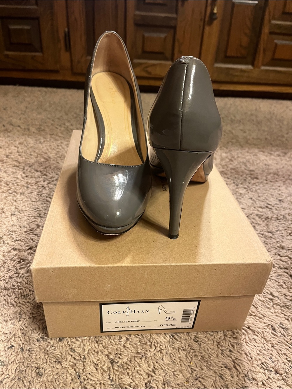 Cole Haan Gray Patent Leather Platform Stiletto Pumps